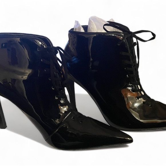 Zara Black Patent Pointed Lace-Up Heel Booties (Size 7) - Picture 5 of 5